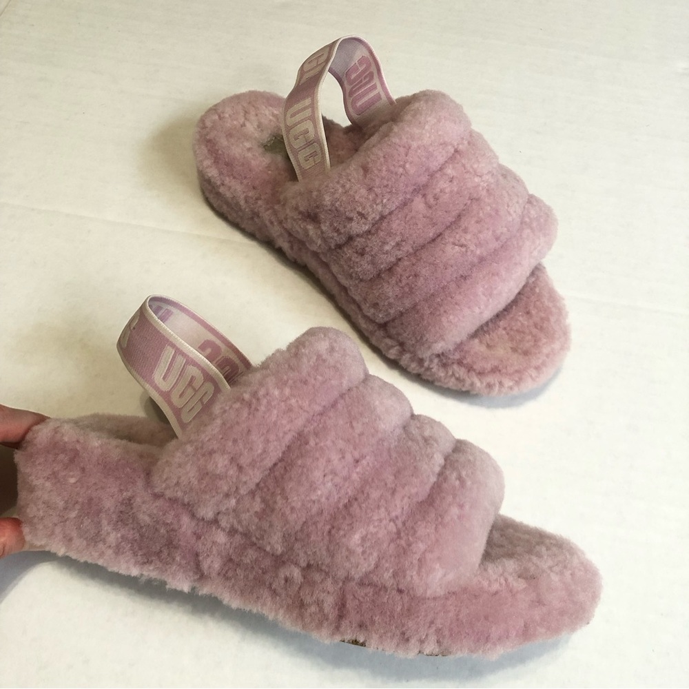 UGG Fluff Yeah Slide Pink Rose Fur Slippers Womens Size 6